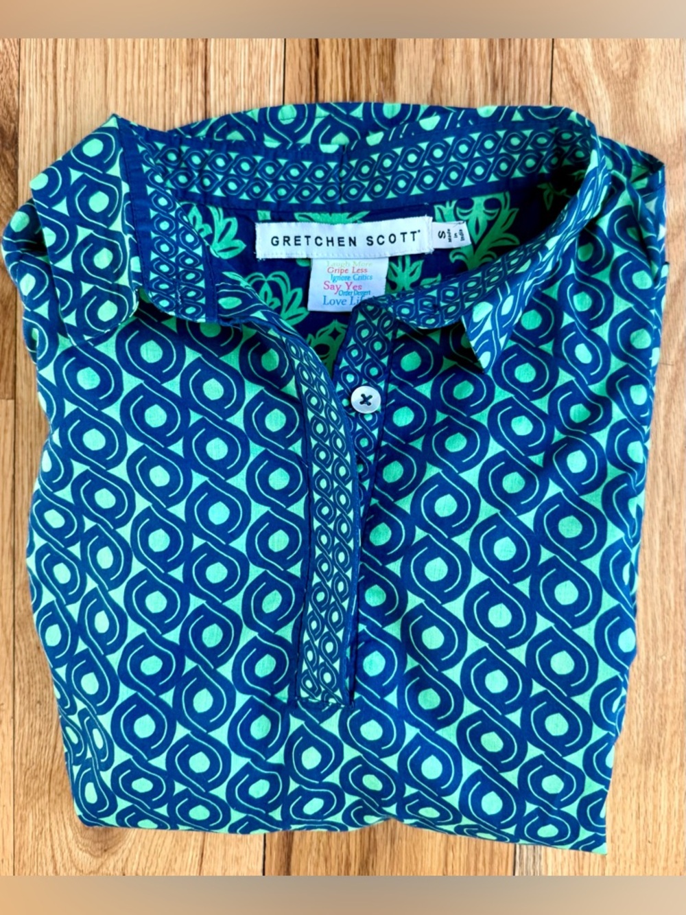 Gretchen Scott Boyfriend Shirt Navy Blue/Kelly Size S Arabesque, Preppy New!